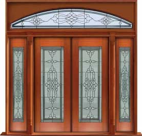regent leadlight: double door + sidelight on right