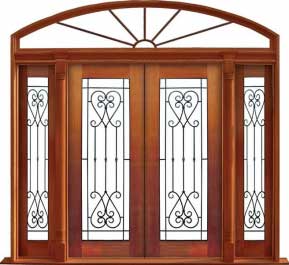 iron grille: single door +  two sidelights