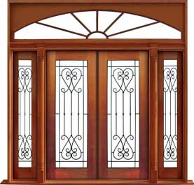 iron grille: single door +  two sidelights