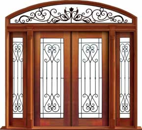 iron grille: single door +  two sidelights
