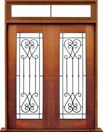 iron grille: single door +  two sidelights