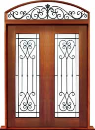 iron grille: single door +  two sidelights