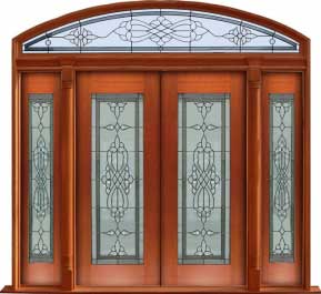 regent leadlight: double door + sidelight on right